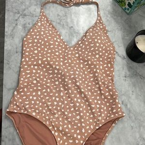 Aerie one piece halter tan bathing suit size Large